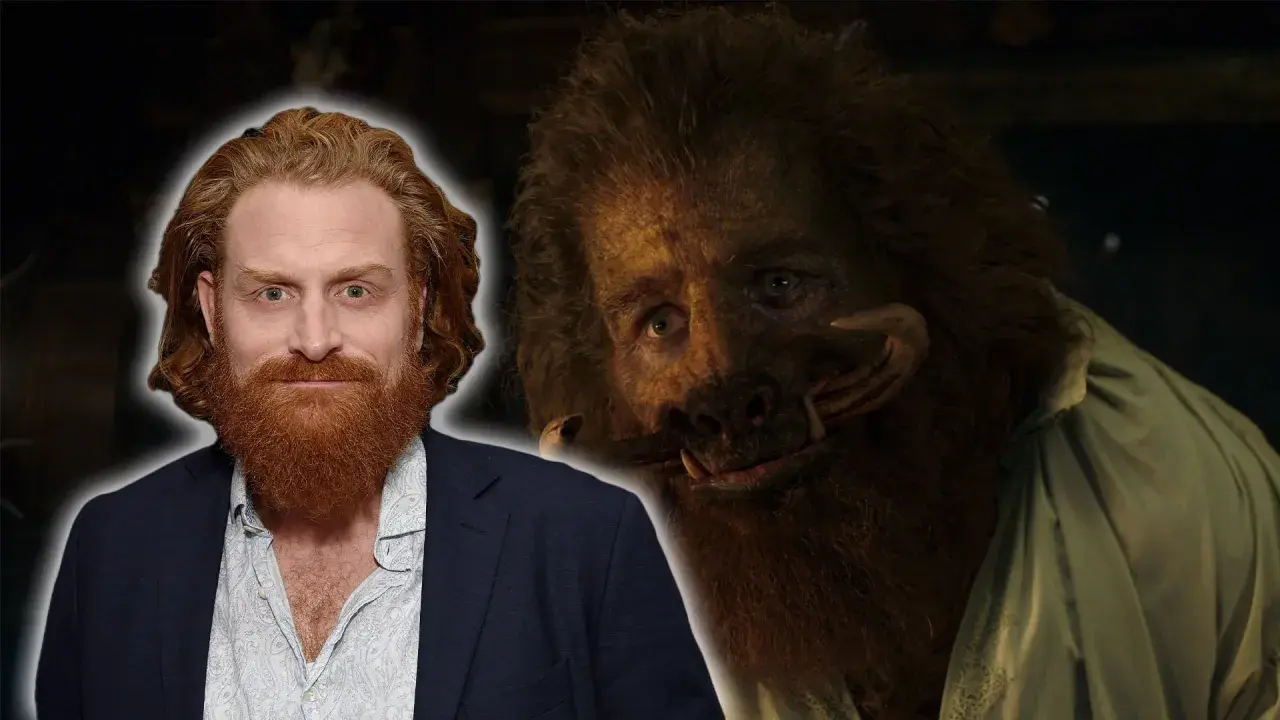 Kristofer Hivju, känd från filmer och tv-program, bredvid en skrämmande varelse.