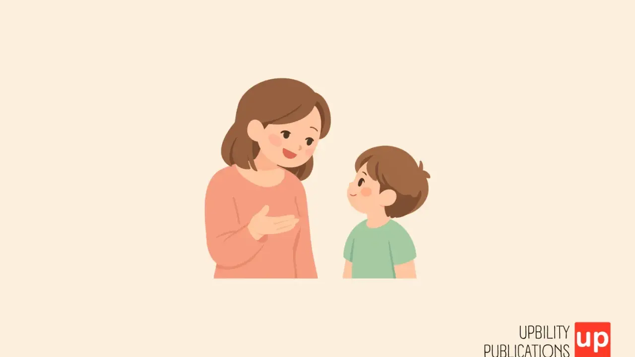 Donna parla con un bambino, spiegando il deficit cognitivo significato.