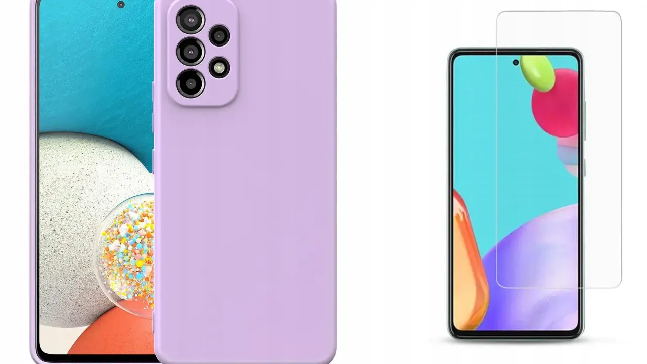 Fioletowe etui na Samsunga A53 5G i szkło ochronne na ekran.