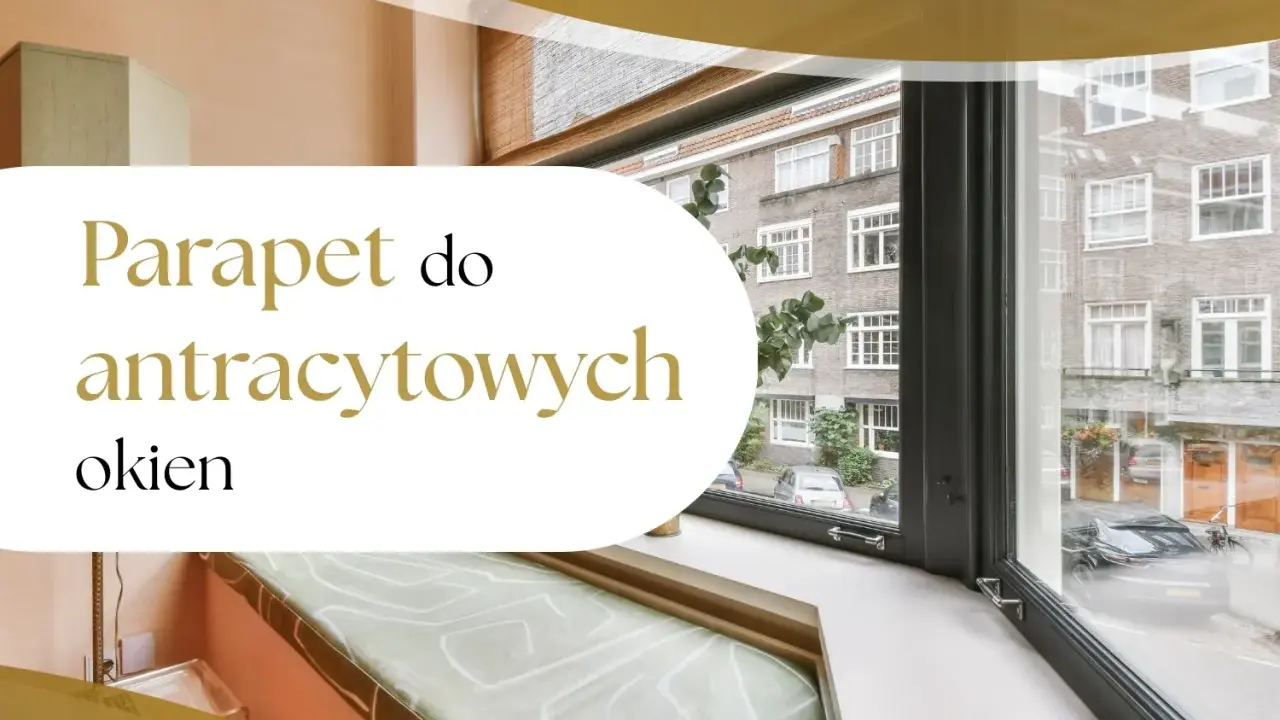 Elegancki parapet do antracytowych okien, z widokiem na kamienicę i ulicę.