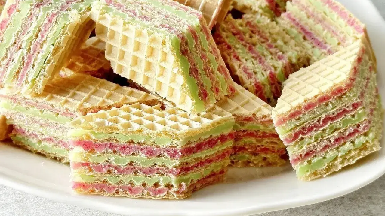 Kolorowe wafle z galaretką i śmietaną, idealne na deser. Ten przepis na wafle z galaretką i śmietaną zachwyci każdego!