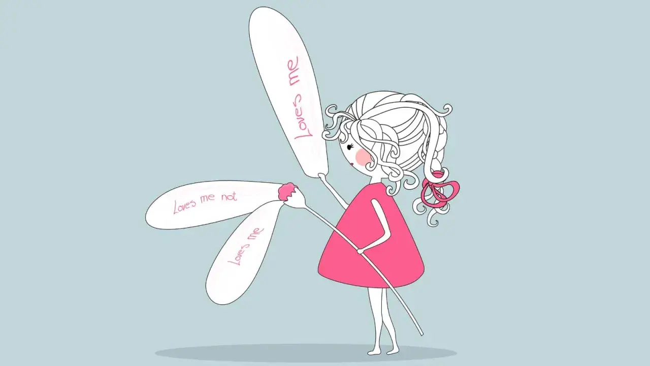 Bambina con margherita "mi ama, non mi ama". Un'immagine che evoca il significato di erotomane, la ricerca ossessiva dell'amore.