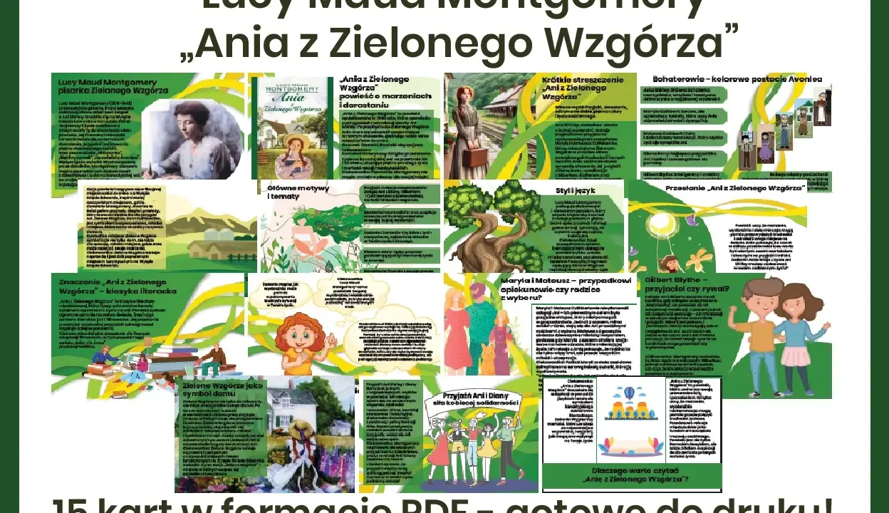 Streszczenie „Ani z Zielonego Wzgórza” – graficzna analiza postaci, motywów i przesłania książki Lucy Maud Montgomery.