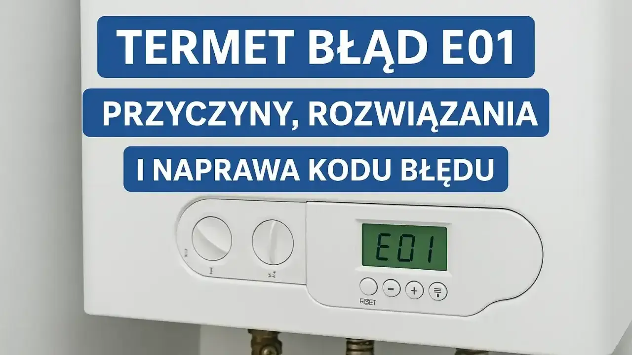 Termet błąd E01 na piecu gazowym. Wyświetlacz pokazuje kod E01, sugerując problem z urządzeniem.