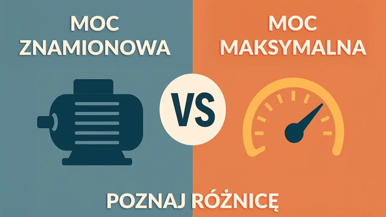Moc znamionowa vs. moc maksymalna. Ilustracja porównuje stałą moc znamionową silnika z jego chwilową, maksymalną mocą.