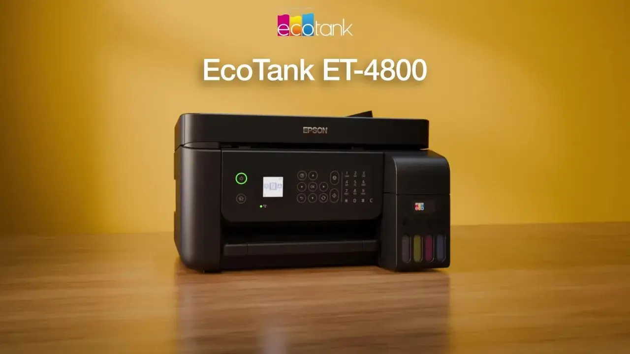 Imprimante Epson EcoTank ET-4800, parfaite pour des impressions de haute qualité avec une résolution de 4800 x 1200.