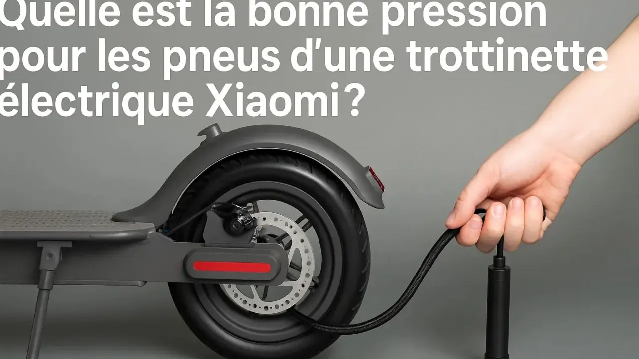 Maintenir la bonne pression pneu trottinette électrique Xiaomi est essentiel pour une conduite sûre et confortable. Une pompe est connectée à la roue.