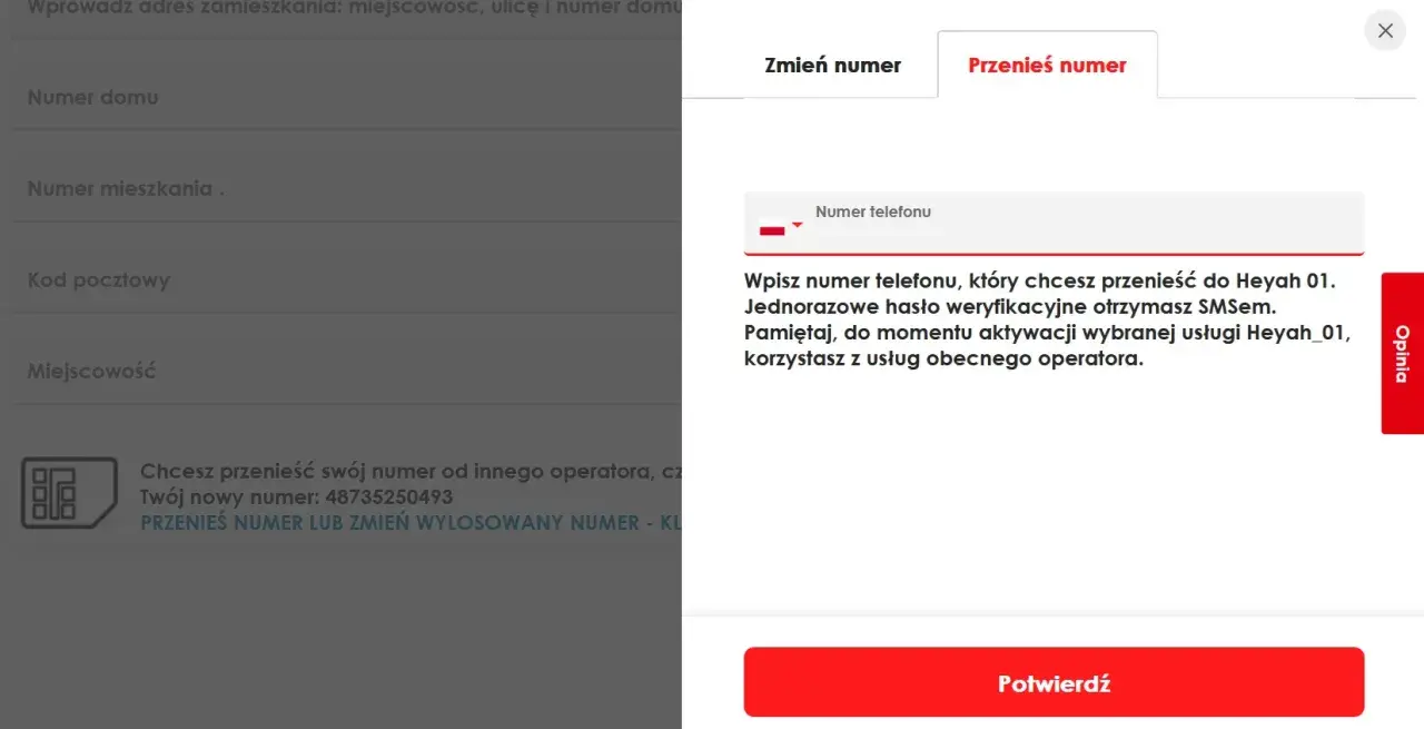 Chcesz przenieść numer do innej sieci? Wpisz numer telefonu, który chcesz przenieść do Heyah 01. Otrzymasz hasło SMS.