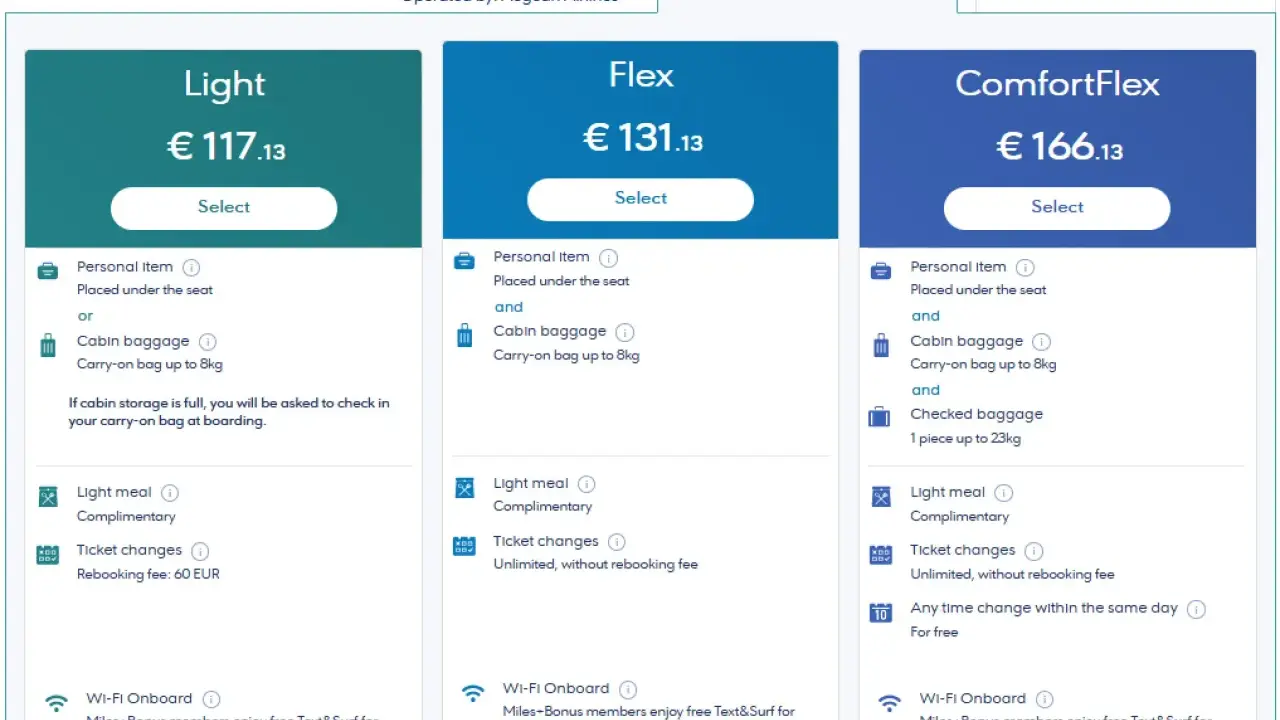 Jämför priser för Aegean Airlines handbagage. Välj mellan Light, Flex och ComfortFlex för din resa.