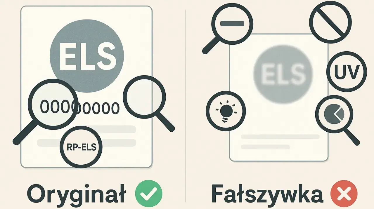 Oryginał vs. fałszywka: jak zrobić legit check? Porównanie cech dokumentu, w tym numeru RP-ELS, pod lupą i w świetle UV.