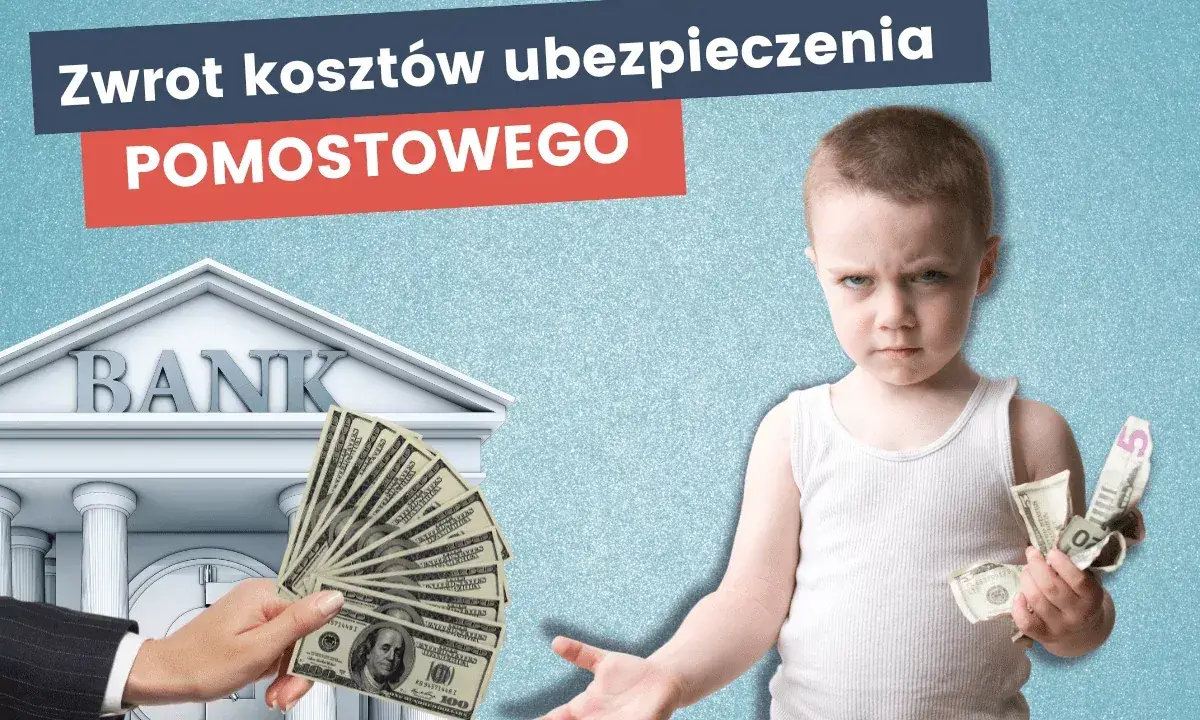 Chłopiec z gniewną miną trzyma pieniądze. Obok bank i ręka podająca banknoty. Czy ubezpieczenie pomostowe jest zwracane?