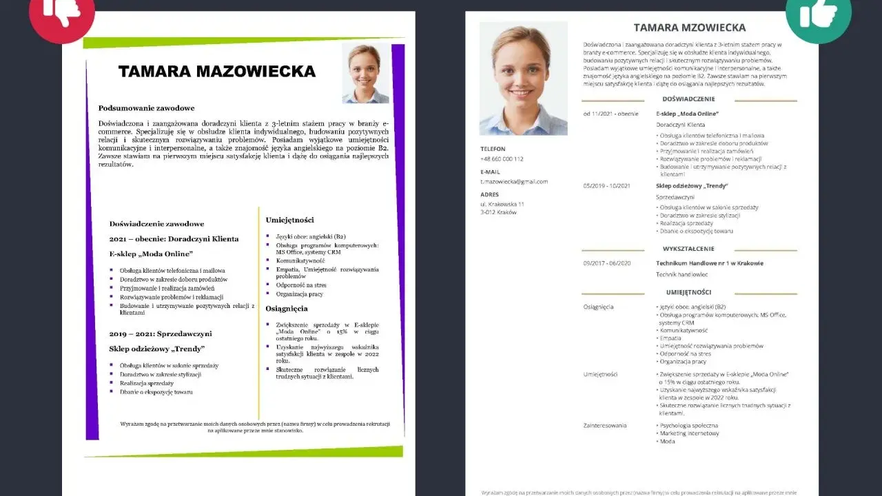 CV Tamary Mazowieckiej z jej zdjęciem i danymi kontaktowymi.