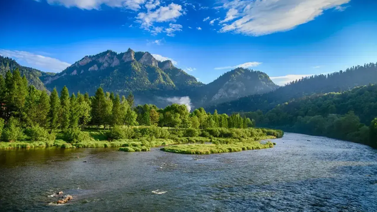 Dunajec w Pieninach, jedno z najpiękniejszych miejsc w Polsce. Góry, rzeka i zieleń tworzą malowniczy krajobraz.