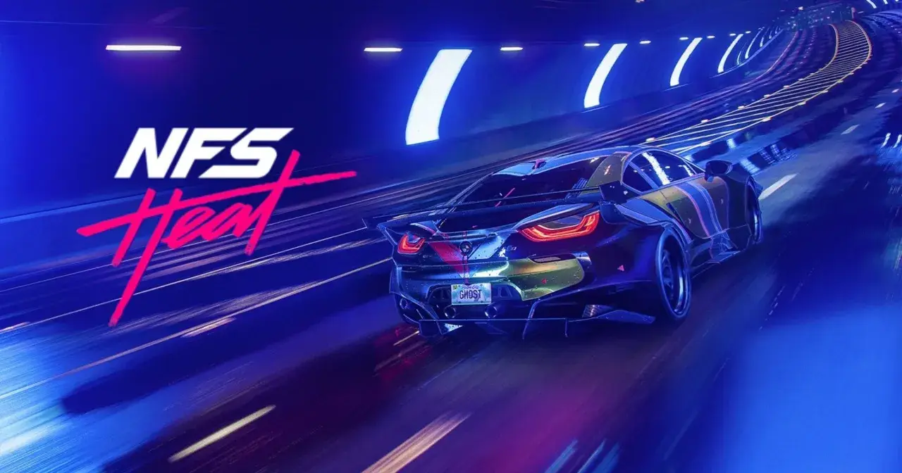 NFS Heat, część serii Need for Speed, z neonowym tunelem i sportowym autem.