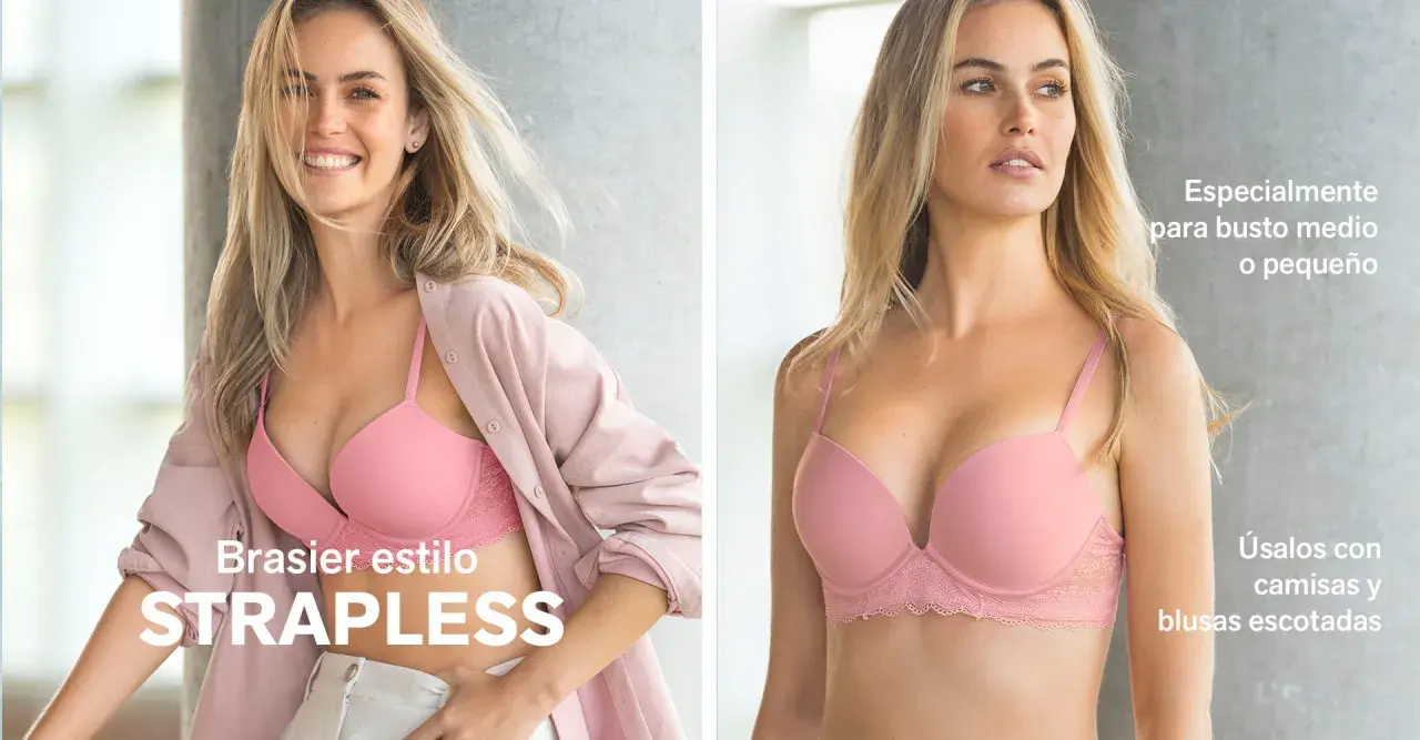 Due modelle indossano reggiseni rosa, uno senza spalline e uno con spalline sottili, mostrando la differenza tra bralette e brassiere.