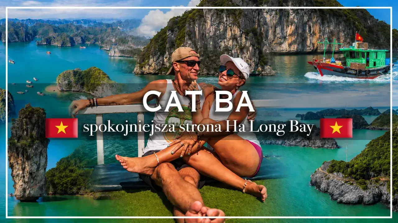 Para na tle malowniczego Cat Ba, spokojniejszej strony Ha Long Bay.