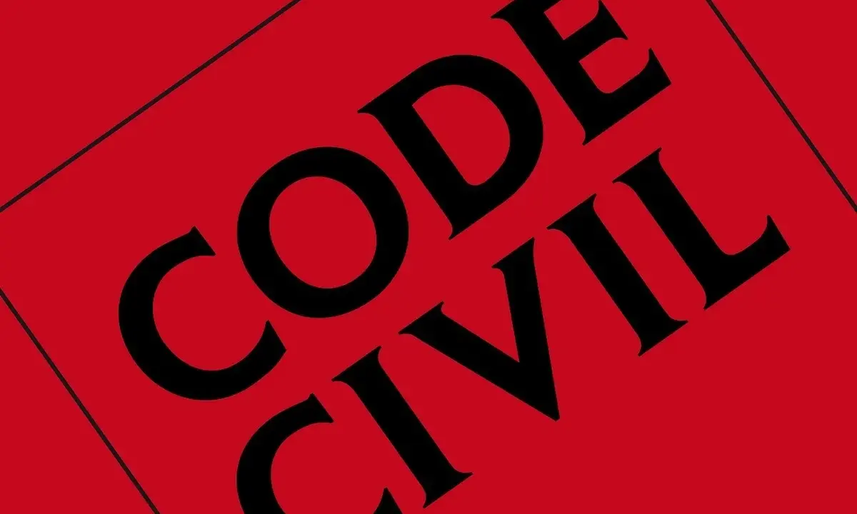 Schwarze Schrift auf rotem Grund: "CODE CIVIL". Ein wichtiger Teil des Rechtssystems.