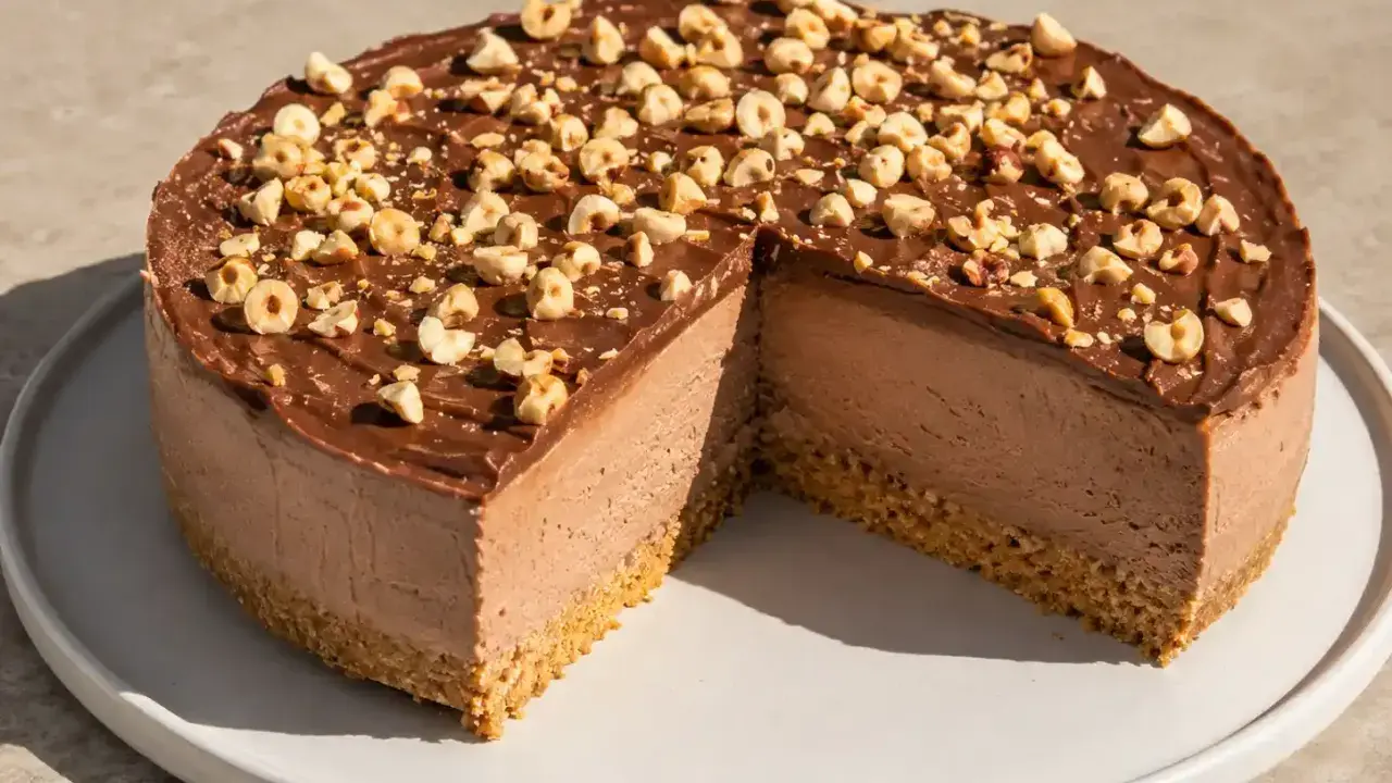 Chokladkaka med hasselnötter, perfekt för ett Nutella recept. En krämig fyllning och krispig botten.