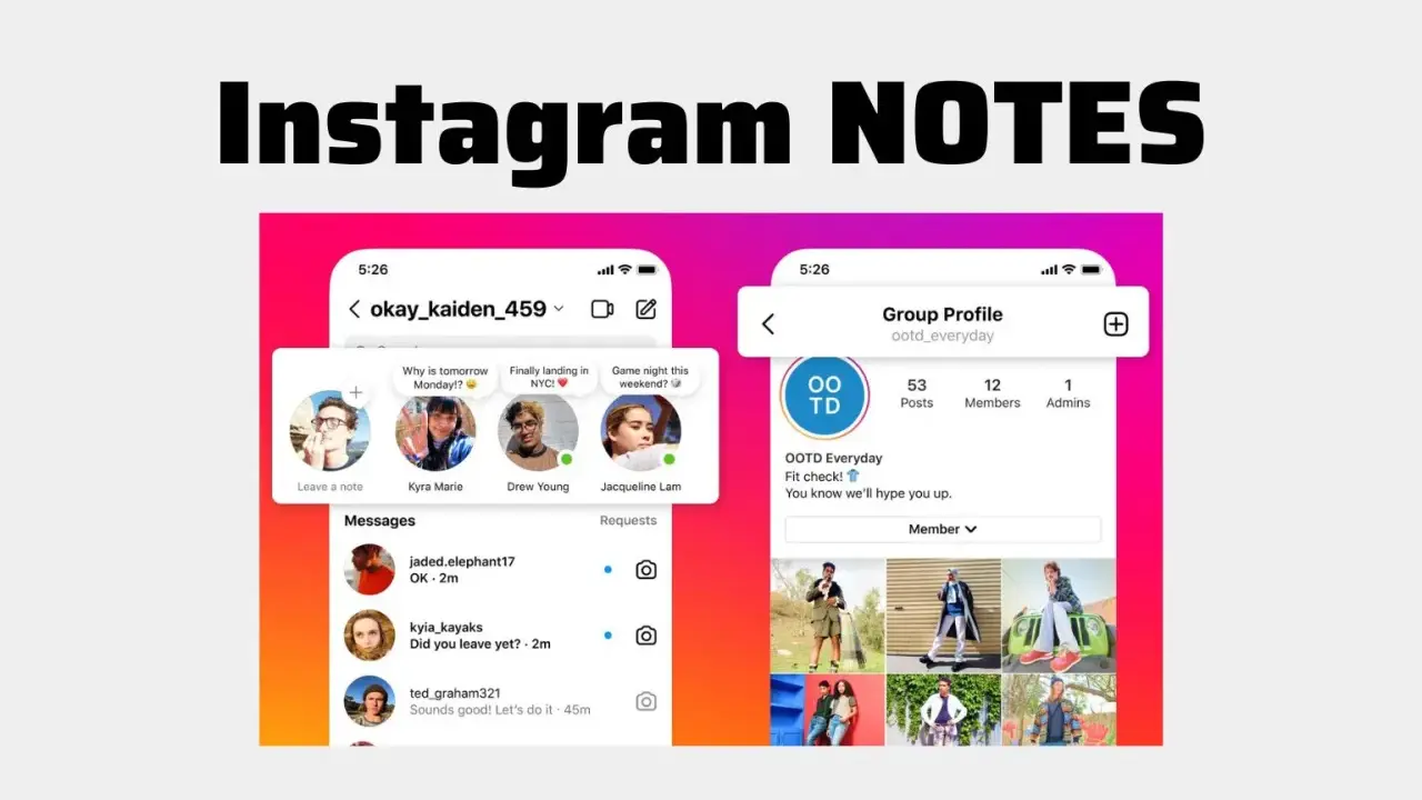 Zrzut ekranu z Instagrama pokazujący funkcję "Notatki na IG" oraz profil grupy OOTD Everyday.