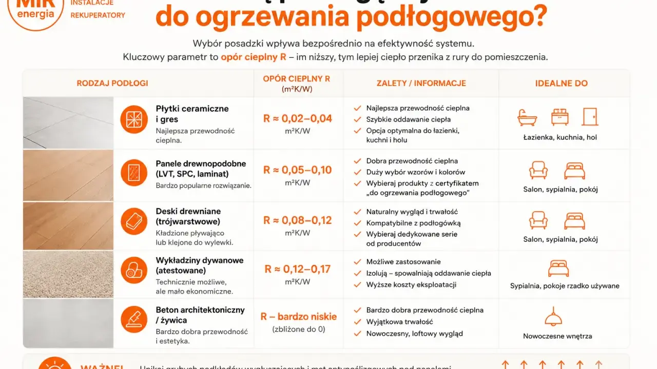 Porównanie podłóg: płytki, panele, deski, wykładziny, beton. Wybierz najlepszą podłogę do ogrzewania podłogowego, zamiast grzejników.