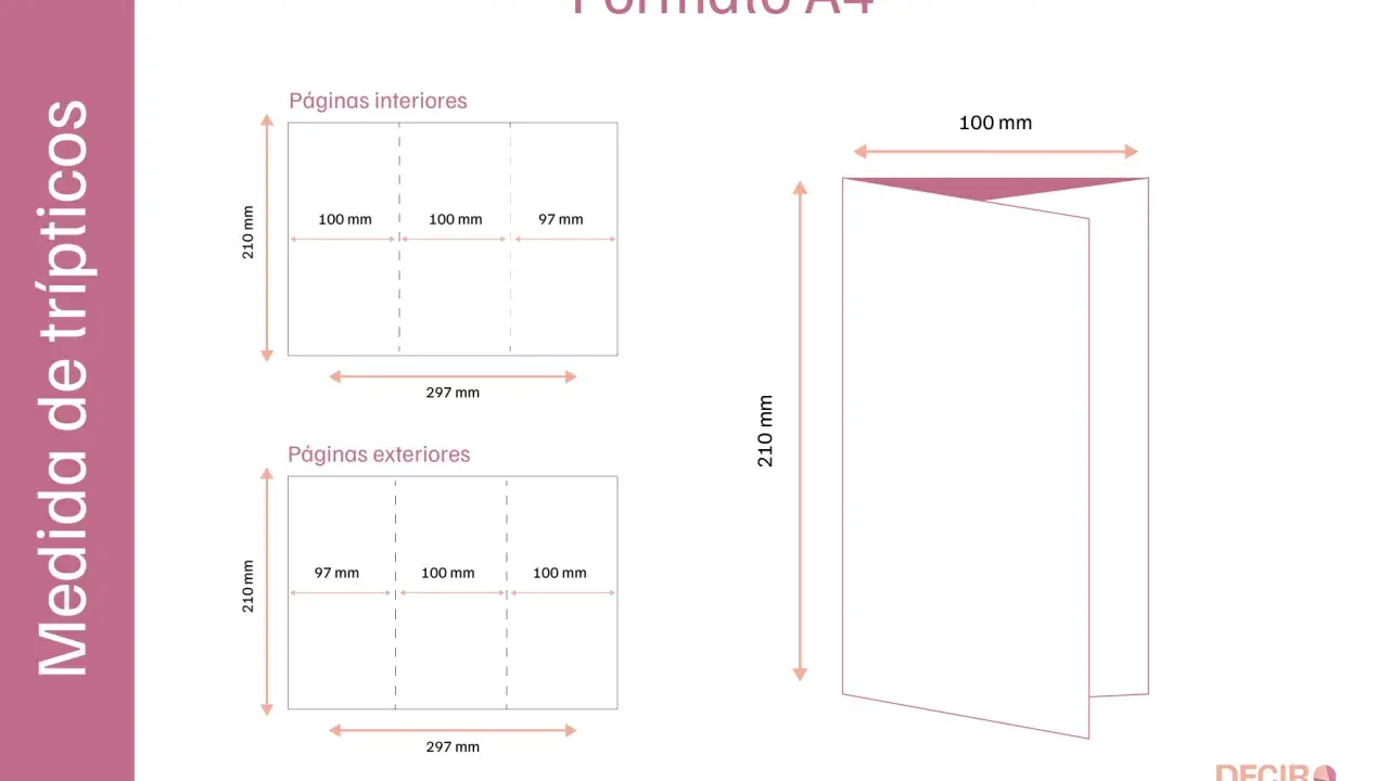 Diagrama muestra cómo doblar un folleto tríptico en formato A4.