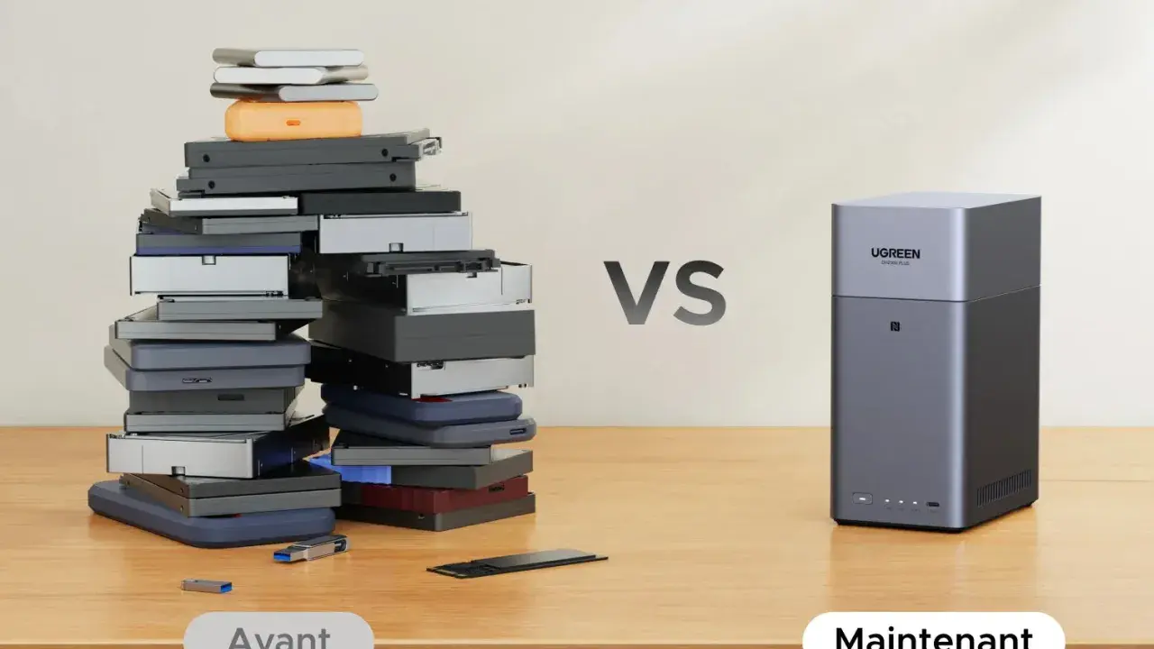 Avant : une pile de disques durs externes et de clés USB. Maintenant : un NAS personnel UGREEN compact.
