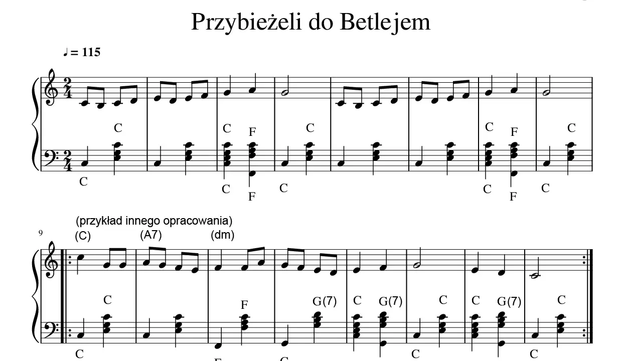 Nutacja kolędy "Przybieżeli do Betlejem" z akordami.