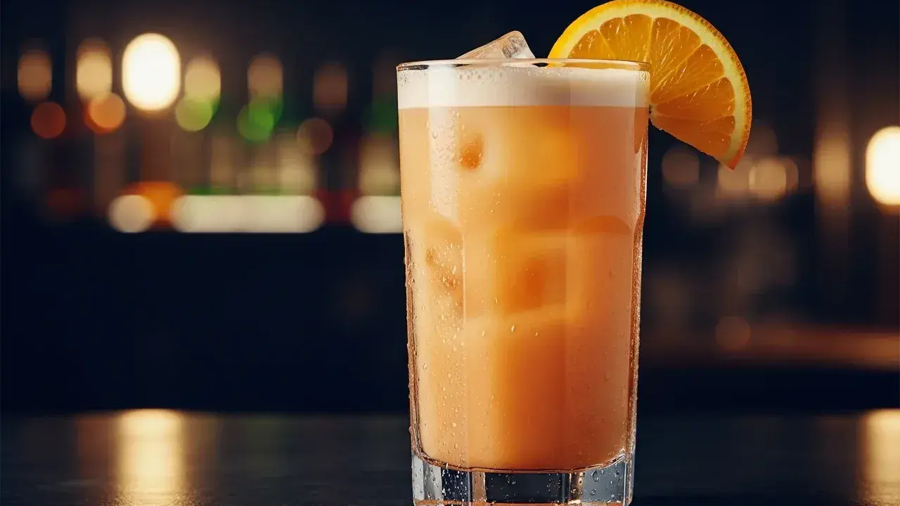 En uppfriskande solero drink med is och en apelsinskiva, perfekt för en varm dag.