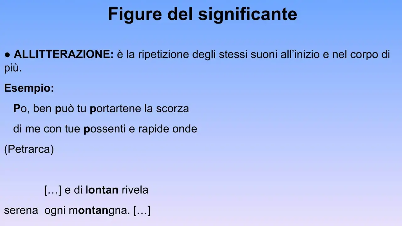Figure retoriche: allitterazione, con significato ed esempio da Petrarca e Leopardi.