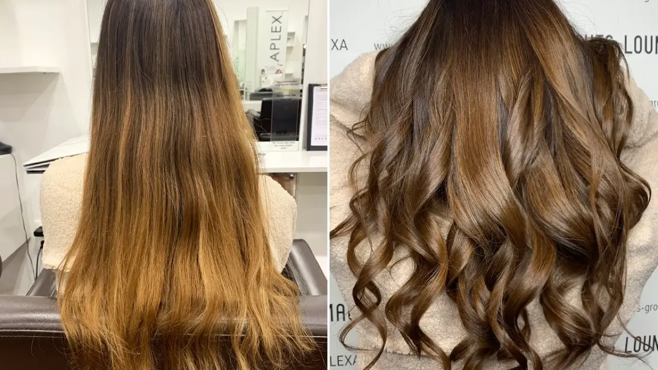 Vorher/Nachher: Blondes Haar wird zu sattem Braun. Perfekt, wenn man die Haarfarbe rauswachsen lassen möchte und einen neuen Look will.