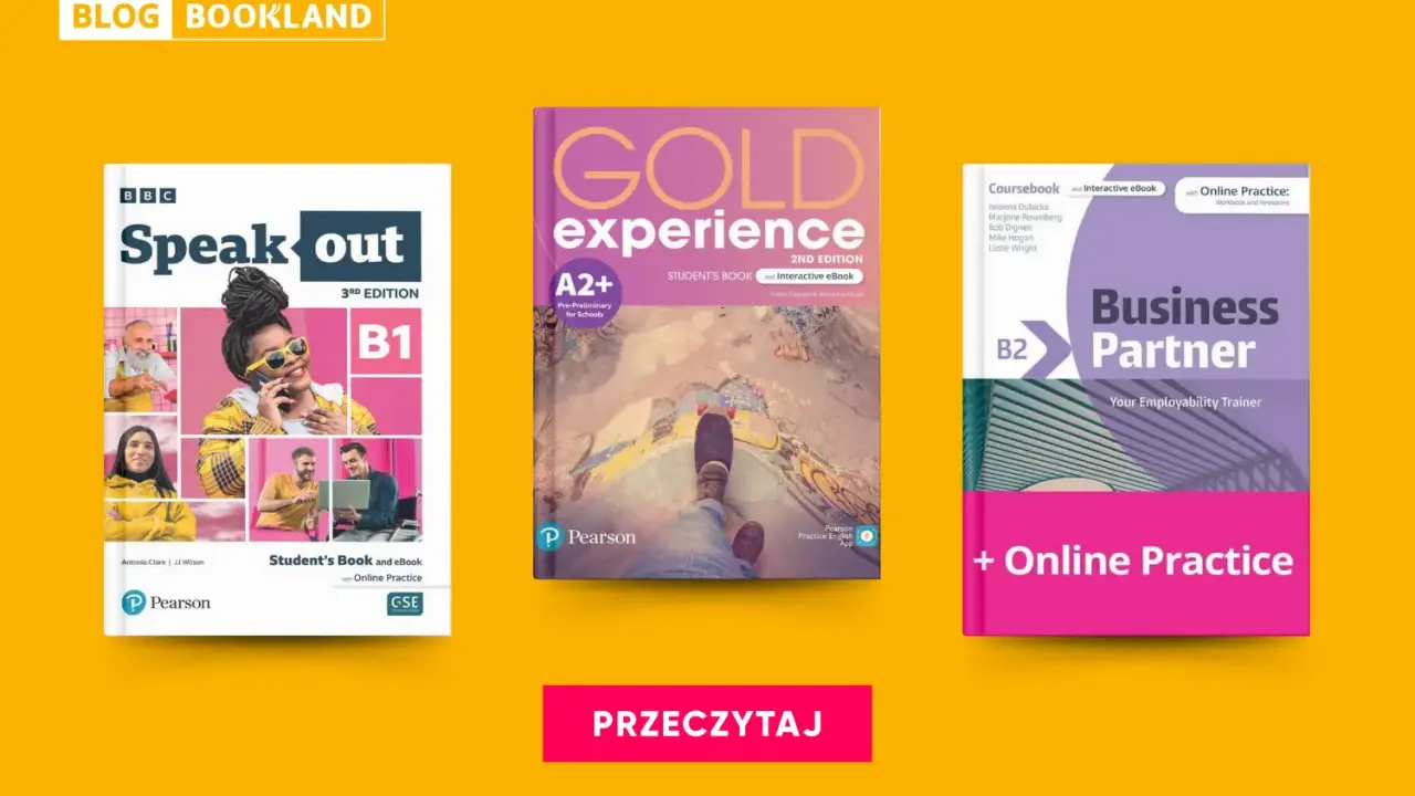 Trzy podręczniki do nauki języka angielskiego: "Speak Out B1", "Gold Experience A2+" i "Business Partner B2". Idealne teksty po angielsku z tłumaczeniem.