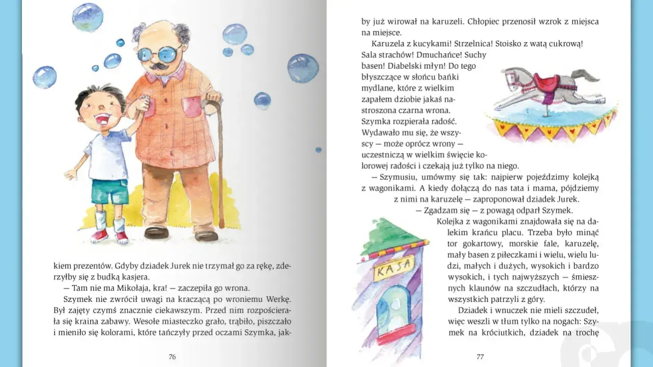 Bajki terapeutyczne zaparcia nawykowe: Dziadek Jurek i Szymek cieszą się wesołym miasteczkiem, pełnym atrakcji i kolorów.