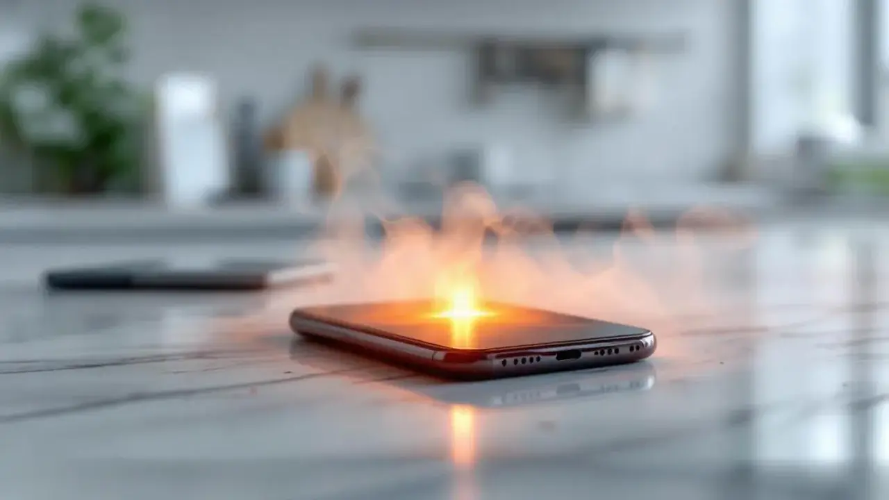 Telefon dymi i świeci na pomarańczowo, wskazując, czemu telefon się nagrzewa.