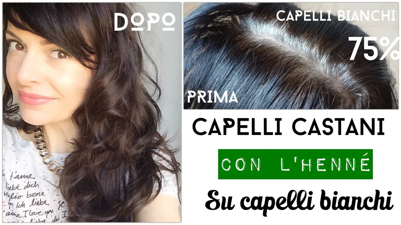 Prima e dopo: henné per capelli bianchi trasforma i capelli castani. Copertura del 75% dei capelli bianchi.