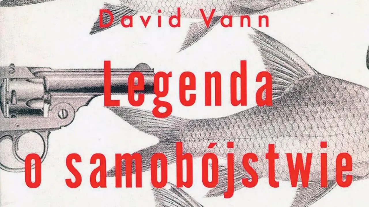 Okładka książki Davida Vanna "Legenda o samobójstwie" z rewolwerem i rybami.