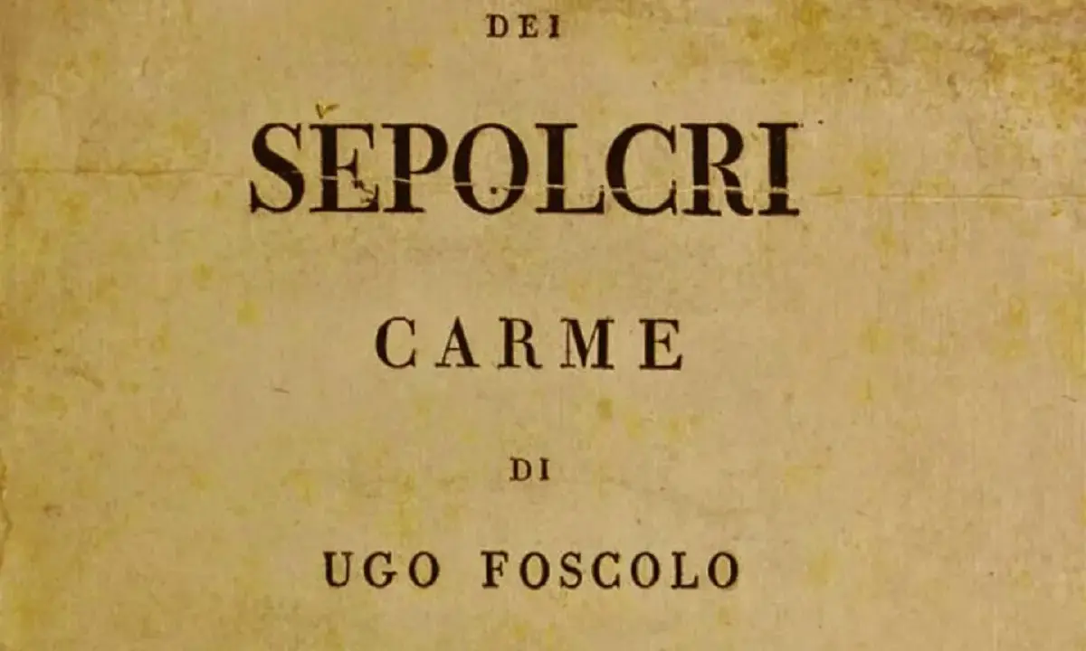 Titolo: Dei Sepolcri Carme di Ugo Foscolo. Testo antico su carta ingiallita.