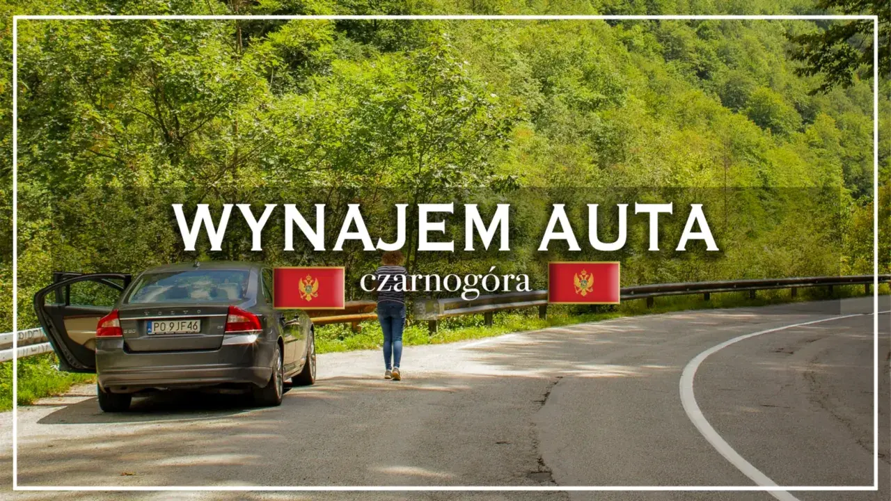 Wjazd do Czarnogóry samochodem. Wynajem auta na malowniczej drodze wśród zielonych wzgórz.