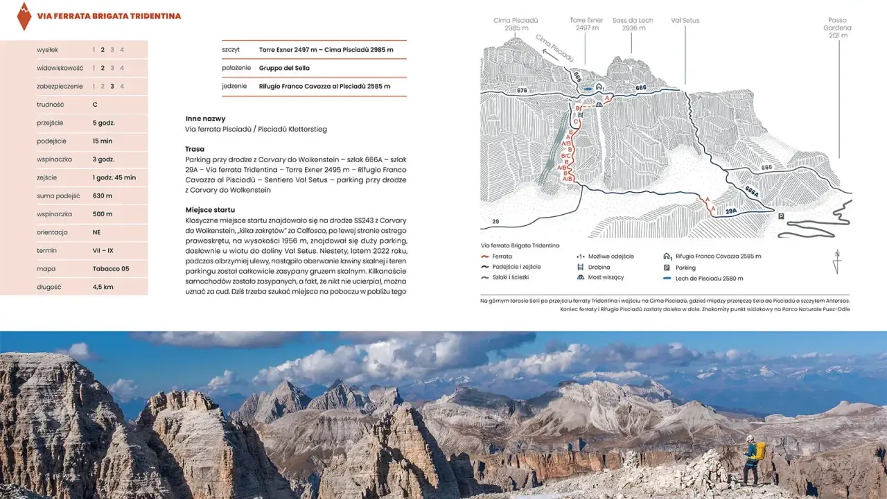 Via ferrata Brigata Tridentina w Dolomitach: mapa, trasa, trudność i czas przejścia. Wspinaczka 500m, 3h. Widoki zapierają dech w piersiach!