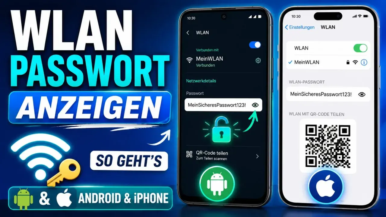 WLAN Passwort anzeigen auf Android & iPhone. So einfach geht's! Das Bild zeigt, wie man das WLAN-Passwort auf dem Handy findet.