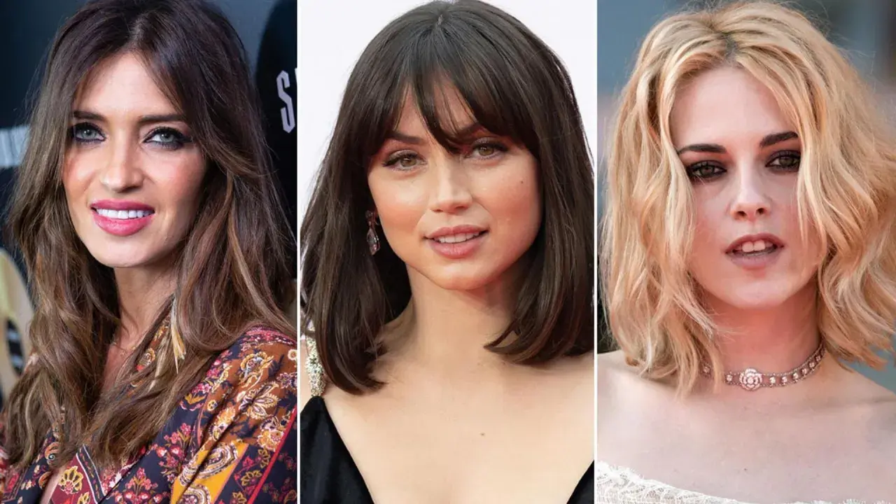 Tres mujeres con peinado por capas: una morena con ondas, otra con flequillo y un corte bob, y una rubia con estilo despeinado.