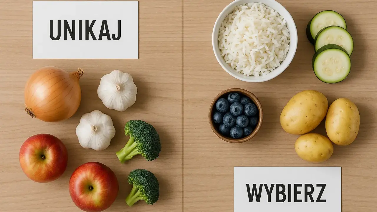 Unikaj cebuli, czosnku, jabłek i brokułów, jeśli chcesz ograniczyć śmierdzące gazy. Wybierz ryż, borówki, ziemniaki i cukinię. Probiotyki mogą pomóc.
