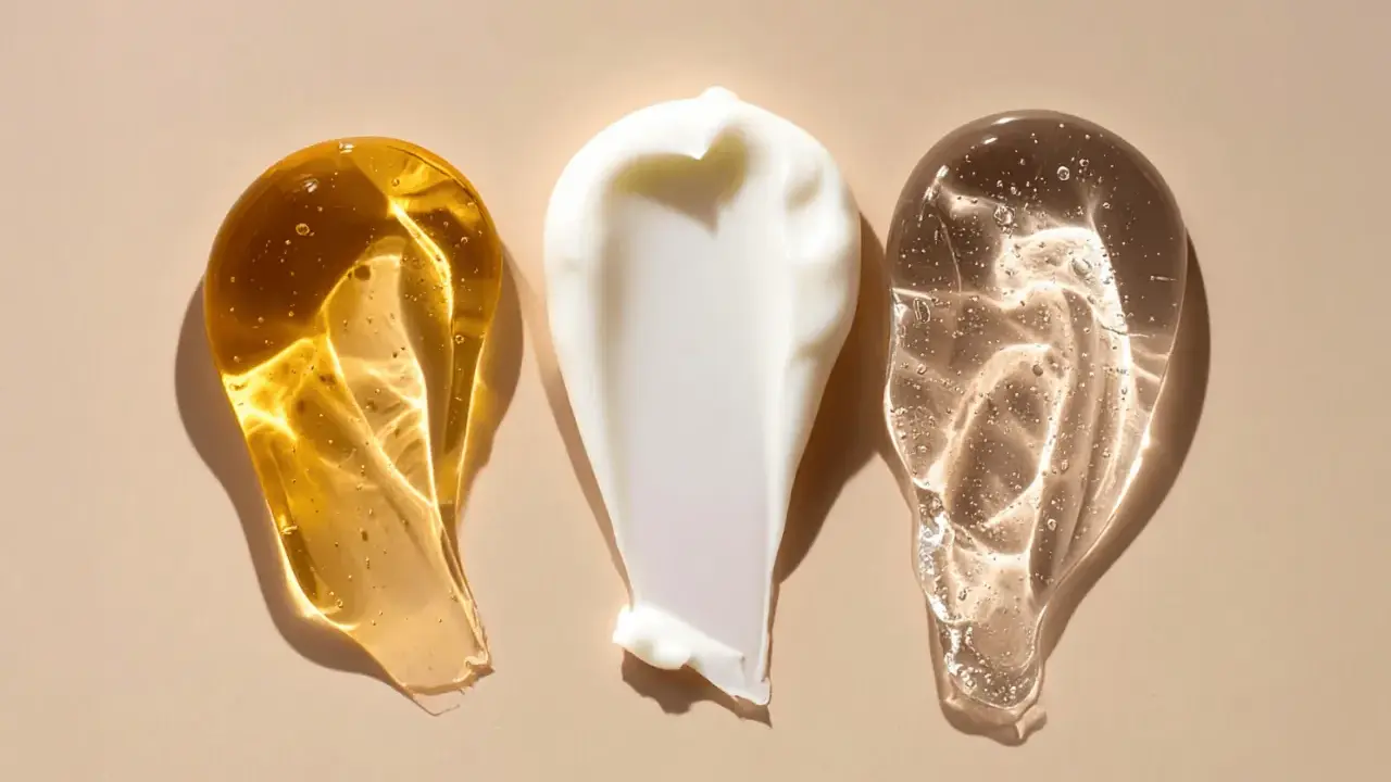 Tre olika hudvårdsprodukter i strängar: en gyllene olja, en vit kräm och en klar gel. Frågan är retinol hur ofta?