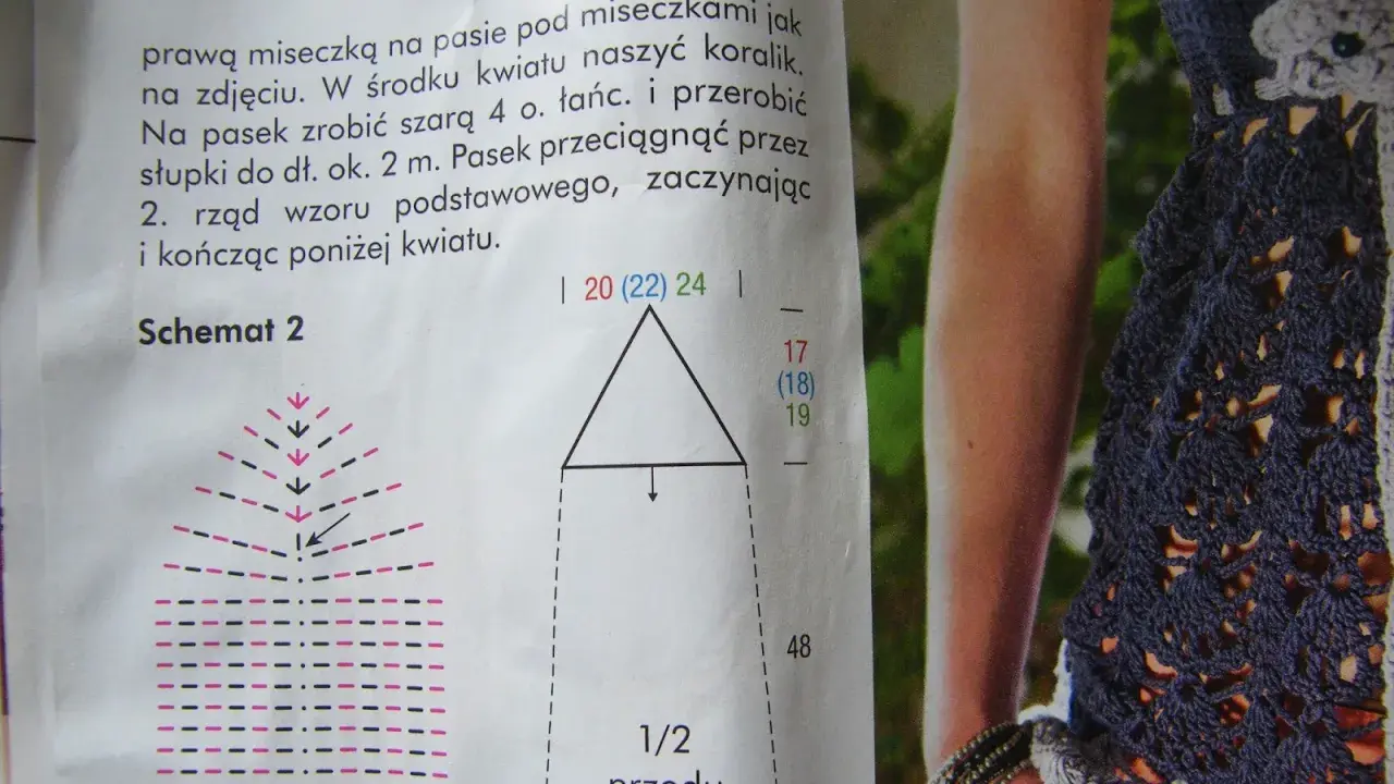 Schematy i wzory na szydełkowe tuniki. Instrukcja tworzenia paska i kwiatów do ozdoby.