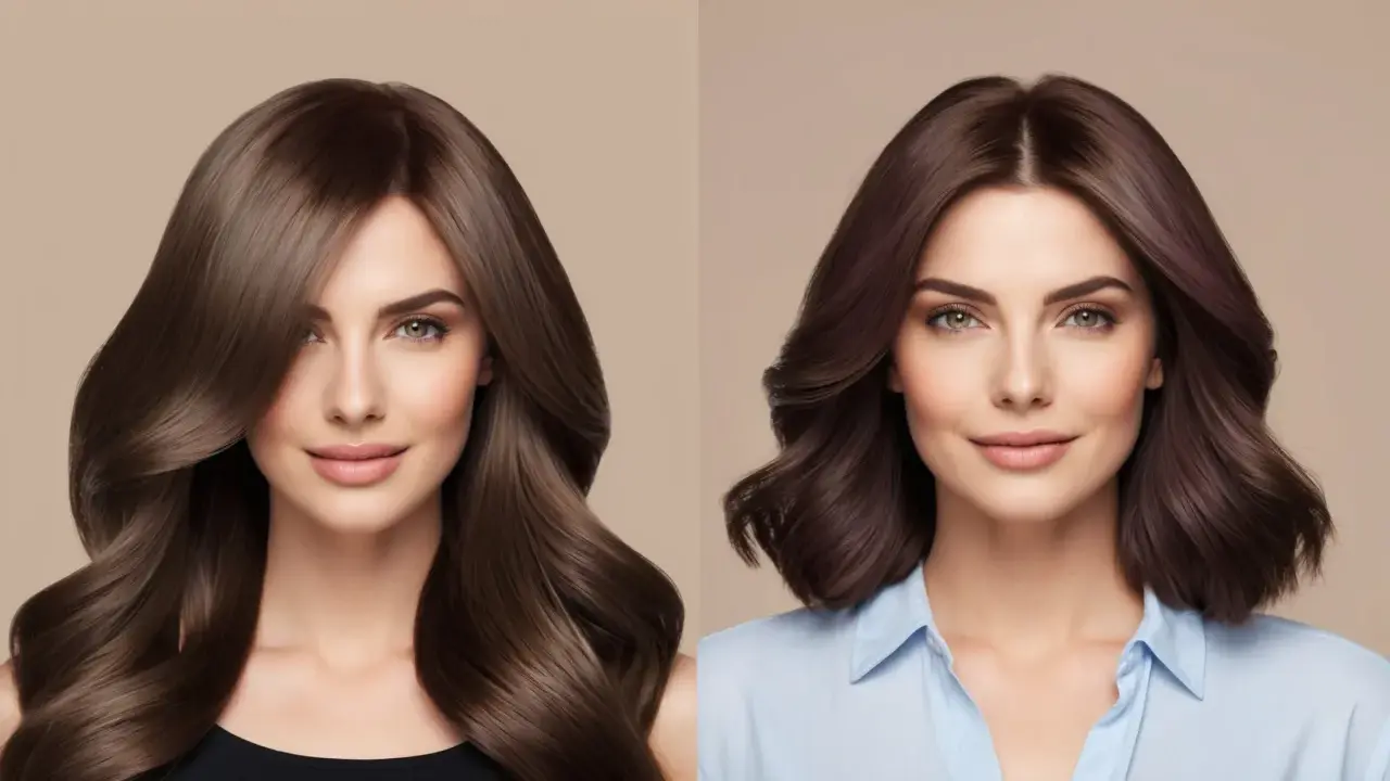 Zwei Frauenporträts zeigen den Unterschied zwischen natürlichem Haar und einer professionellen coloration.