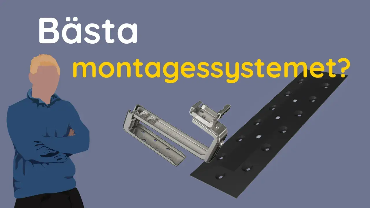 En man funderar på det bästa montagesystemet. En metallkrok och en svart skena syns.