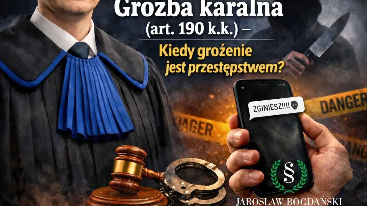 Groźba karalna na telefonie, obok kajdanki i młotka sędziowskiego. Czy grożenie komuś to przestępstwo?