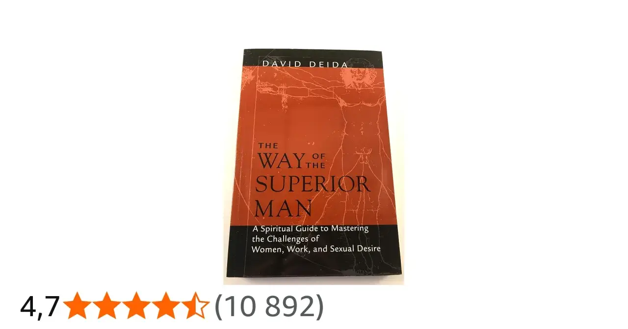 Okładka książki "The Way of the Superior Man" Davida Deidy, z rysunkiem anatomicznym w tle.