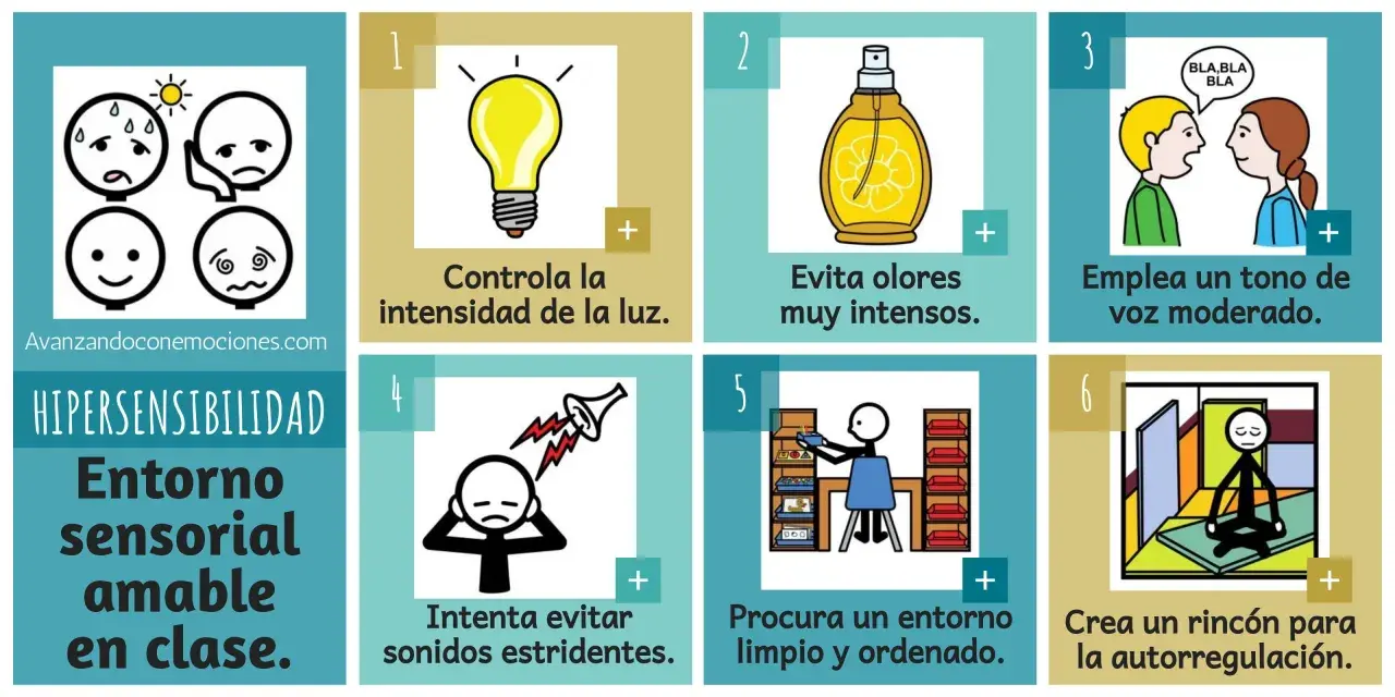 Consejos para la hipersensibilidad sensorial: controla luz, olores, sonidos, voz, orden y crea un rincón de autorregulación.