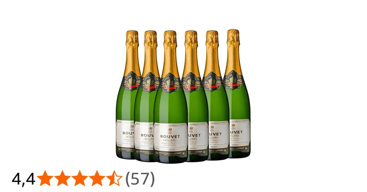Sechs Flaschen Bouvet Ladubay Crémant de Loire Brut, die besten Weine der Loire, bereit für den Genuss.