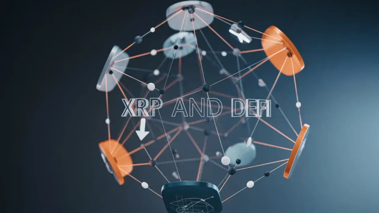 Sieć XRP i DeFi, z elementami przypominającymi monety i połączeniami, sugeruje potencjalny **flare crypto**.